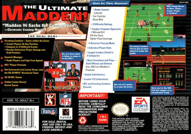 Madden NFL 96 - (SNES) Super Nintendo [Pre-Owned] Video Games EA Sports   