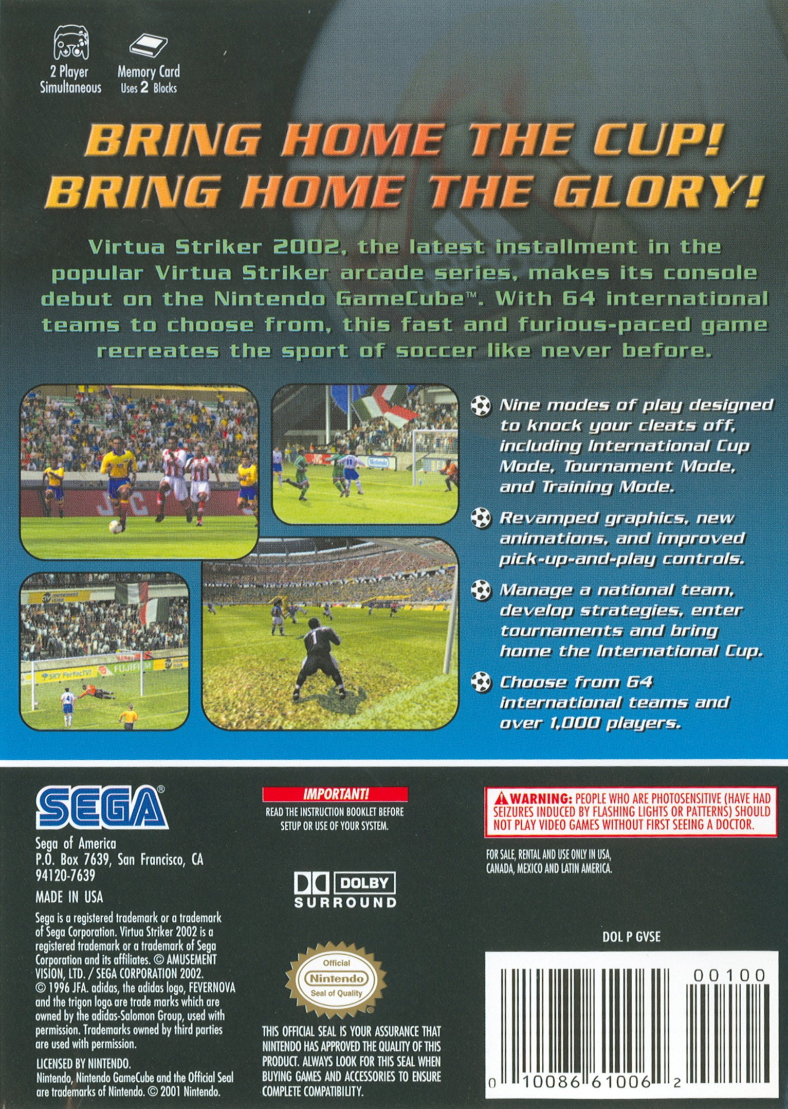 Virtua Striker 2002 - (GC) GameCube [Pre-Owned] Video Games Sega   