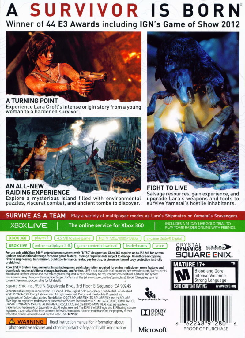 Tomb Raider - Xbox 360 Video Games Square Enix   