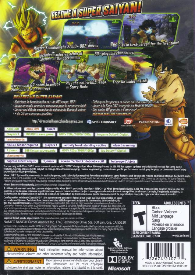 Dragon Ball Z for Kinect (Kinect Required) - Xbox 360 [Pre-Owned] Video Games Namco Bandai Games   