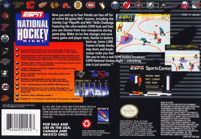 ESPN National Hockey Night - (SNES) Super Nintendo [Pre-Owned] Video Games Sony Imagesoft   