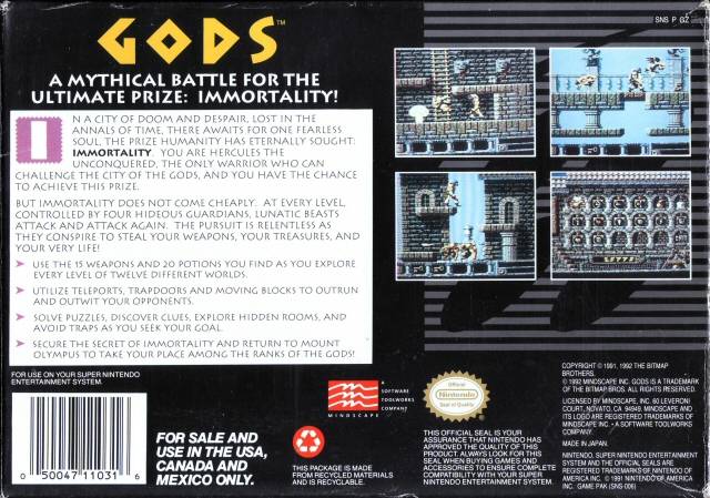 Gods - (SNES) Super Nintendo [Pre-Owned] Video Games Mindscape   