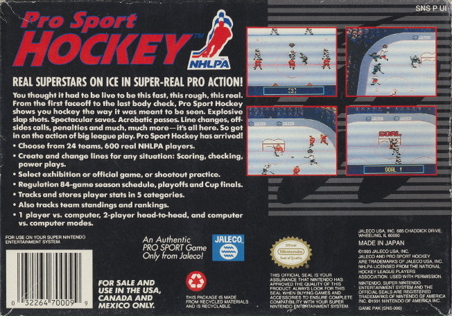 Pro Sport Hockey - (SNES) Super Nintendo [Pre-Owned] Video Games Jaleco Entertainment   