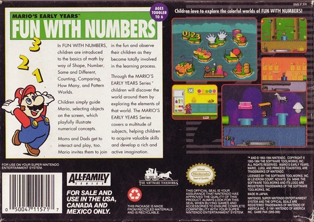 Mario's Early Years: Fun with Numbers - (SNES) Super Nintendo [Pre-Owned] Video Games Software Toolworks   