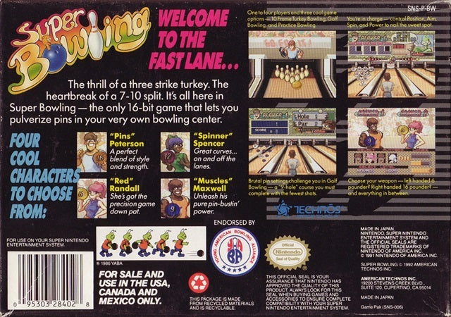 Super Bowling - (SNES) Super Nintendo [Pre-Owned] Video Games Technos   