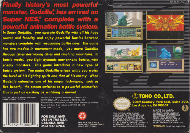 Super Godzilla - (SNES) Super Nintendo [Pre-Owned] Video Games Toho   