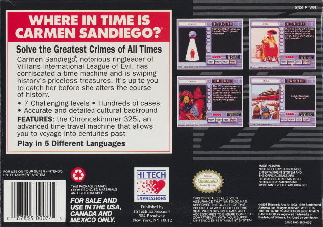 Where in Time is Carmen Sandiego? - (SNES) Super Nintendo [Pre-Owned] Video Games Hi Tech Expressions   