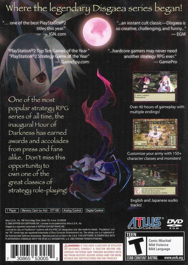 Disgaea: Hour of Darkness (Greatest Hits) - (PS2) PlayStation 2 [Pre-Owned] Video Games Atlus   