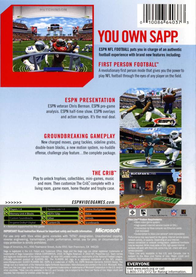 ESPN NFL Football - (XB) Xbox [Pre-Owned] Video Games Sega   