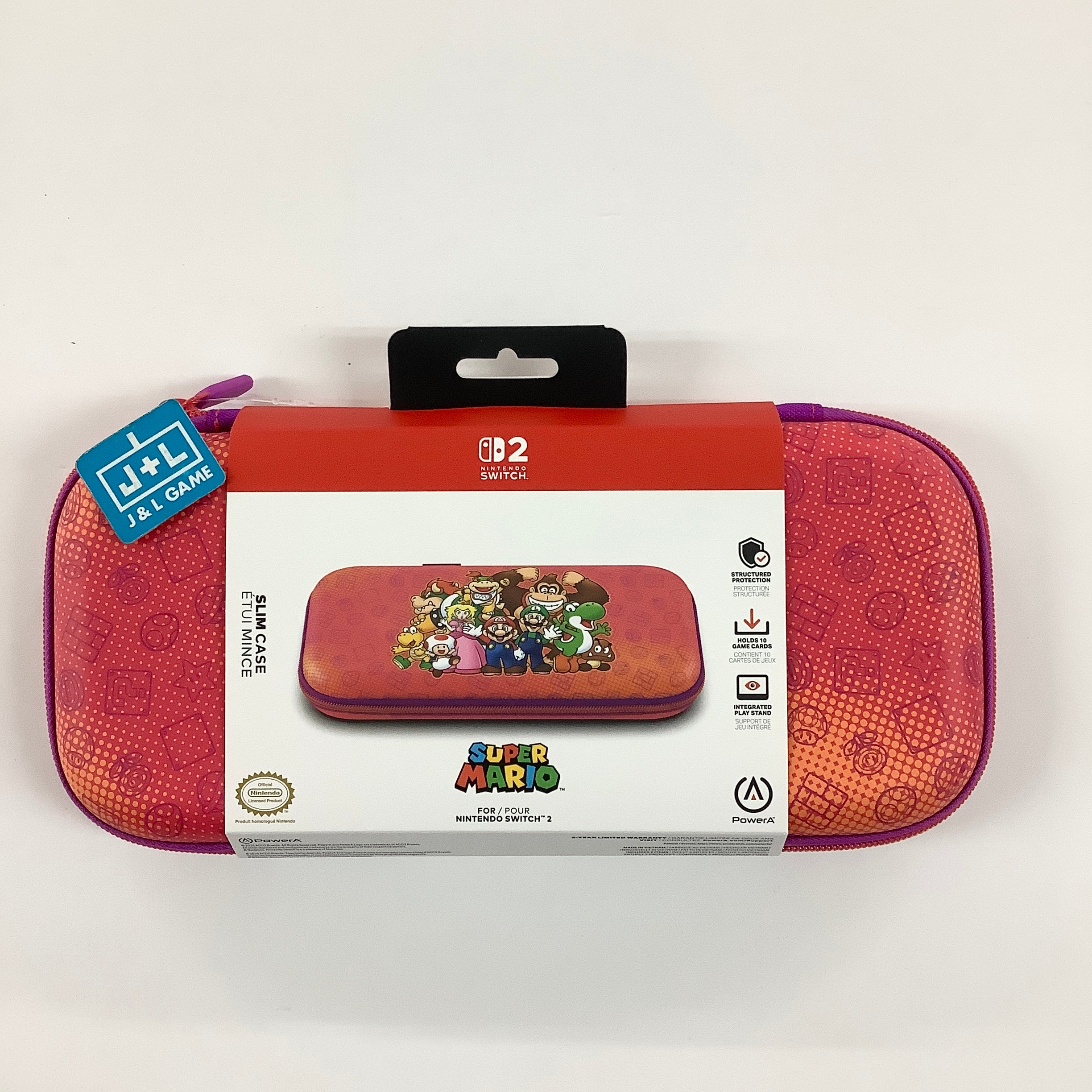 PowerA Slim Case Protective Case, Holds 10 Game Cards, Padded Screen Protector, Built-in Play Stand (Mario and Friends) - (NS2) Nintendo Switch 2