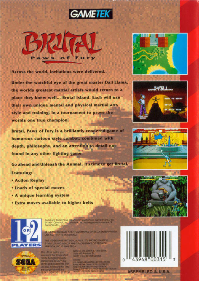 Brutal: Paws of Fury - (SG) SEGA Genesis [Pre-Owned] Video Games GT Interactive   