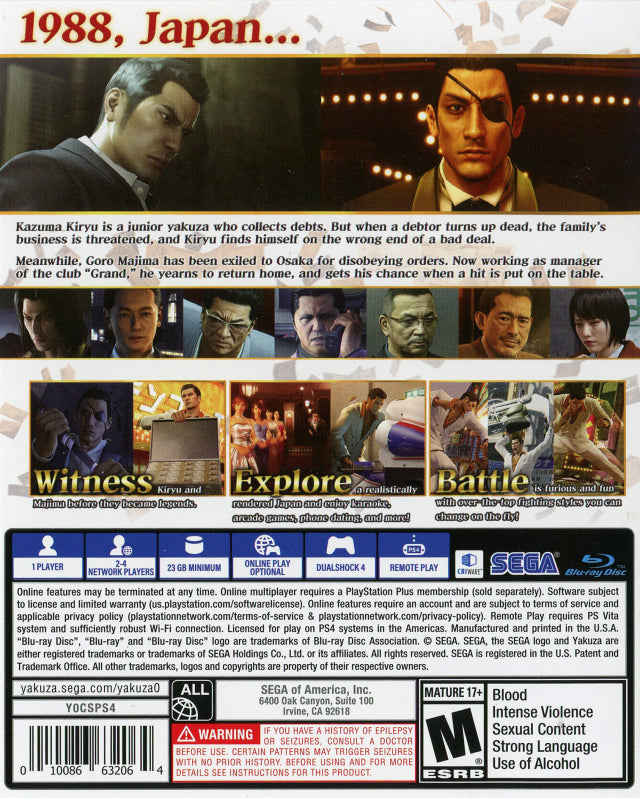 Yakuza 0 (PlayStation Hits) - (PS4) PlayStation 4 [Pre-Owned] Video Games Sega   