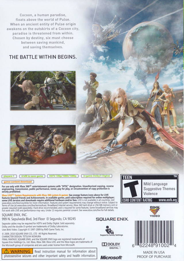 Final Fantasy XIII - Xbox 360 Video Games Square Enix   