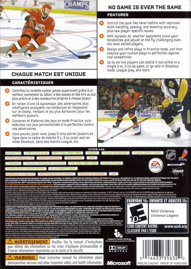 NHL 08 - Xbox 360 [Pre-Owned] Video Games Electronic Arts   