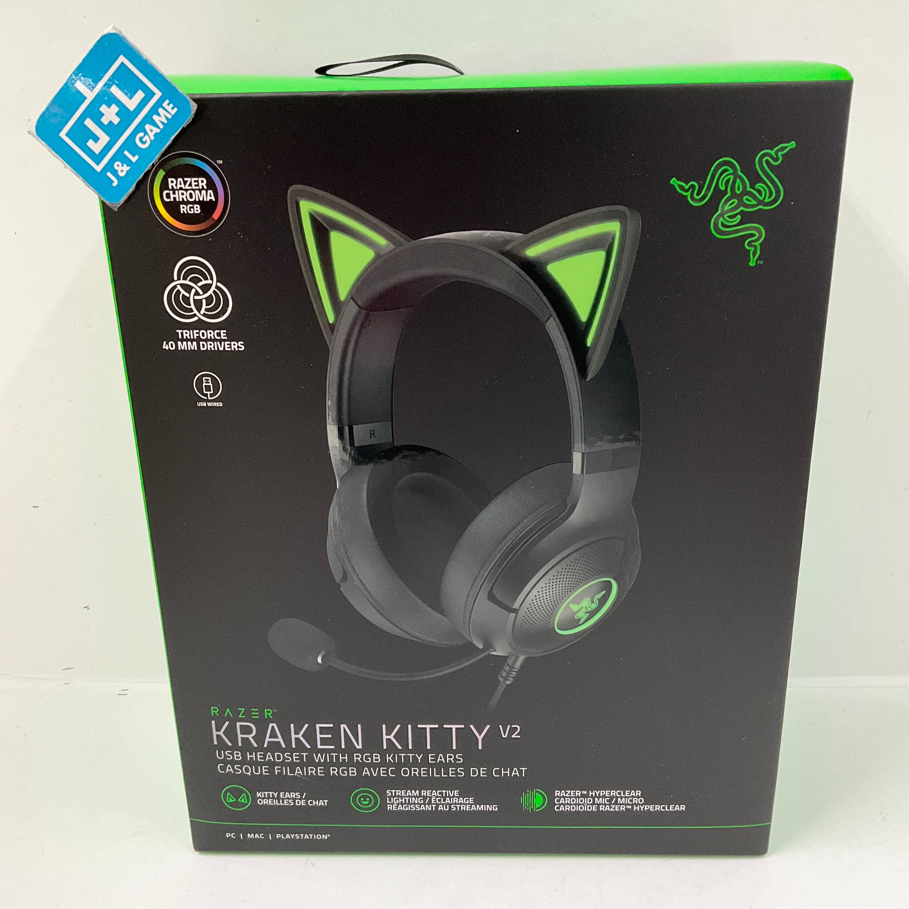Black Cat Kitty Ear Gaming Headphones Razer Kraken Kitty V2 (Black