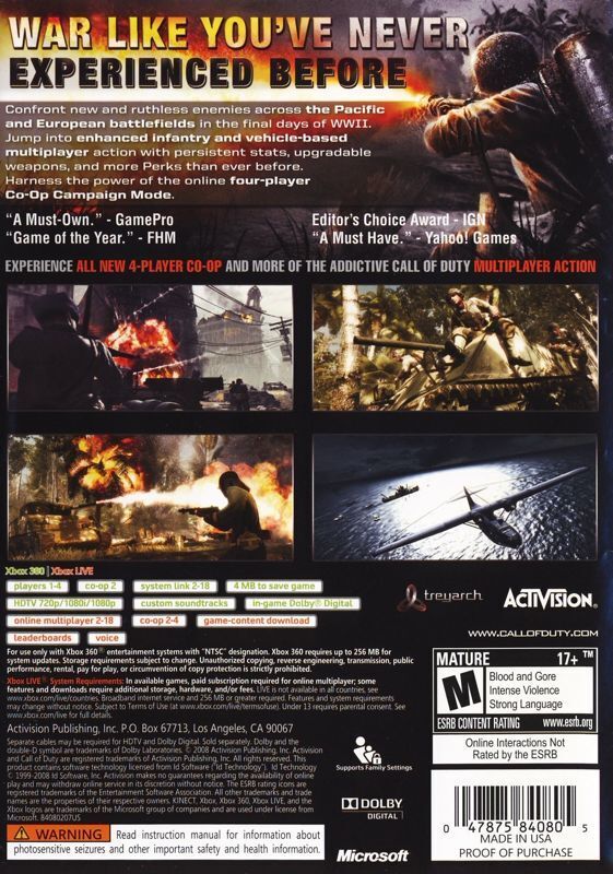 Call of Duty: World at War (Platinum Hits) - Xbox 360 [Pre-Owned] Video Games ACTIVISION   