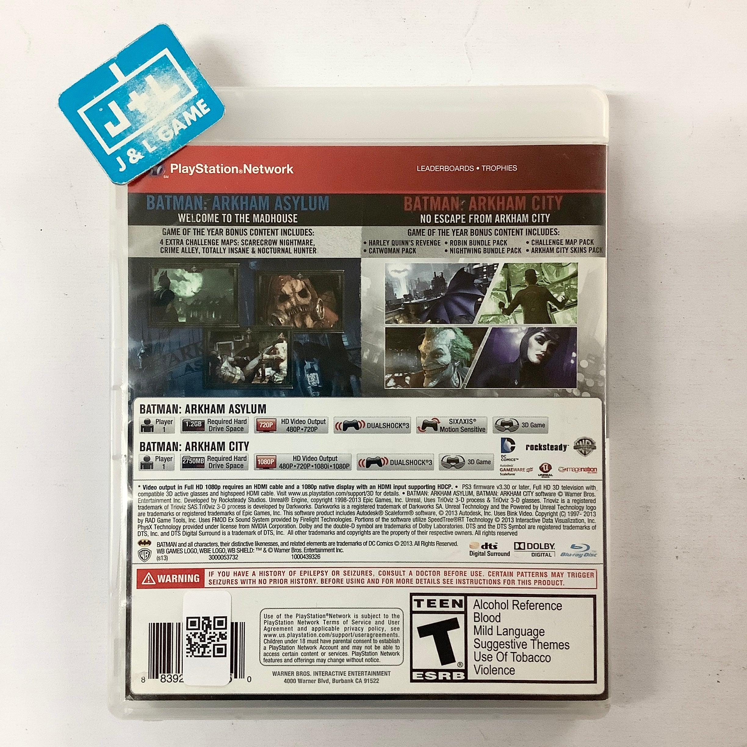 Batman: Arkham Asylum + Batman: Arkham City Dual Pack (Greatest Hits) - (PS3) Playstation 3 [Pre-Owned] Video Games Warner Bros. Interactive Entertainment   