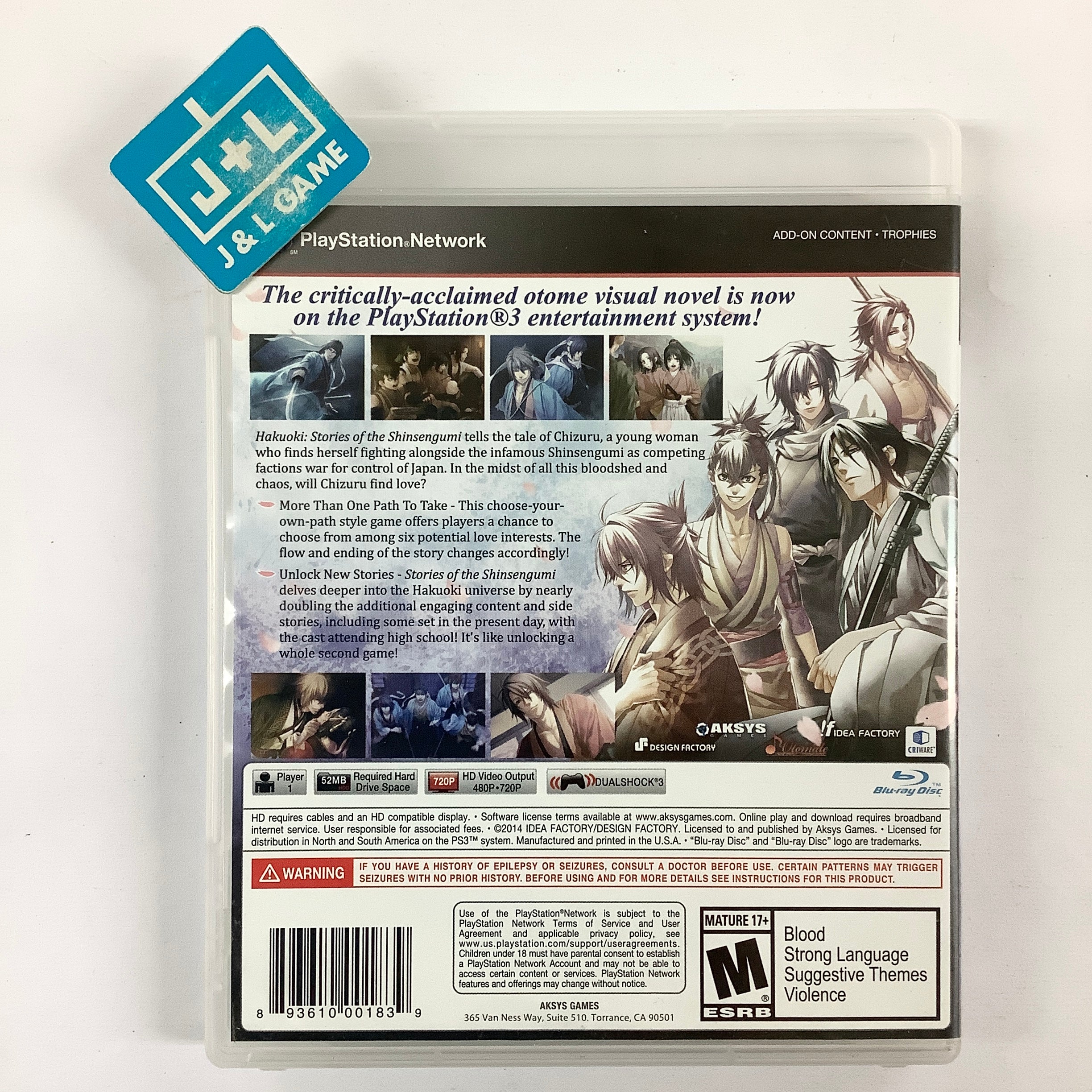 Hakuoki: Stories of the Shinsengumi - (PS3) PlayStation 3 [Pre-Owned] Video Games Aksys Games   
