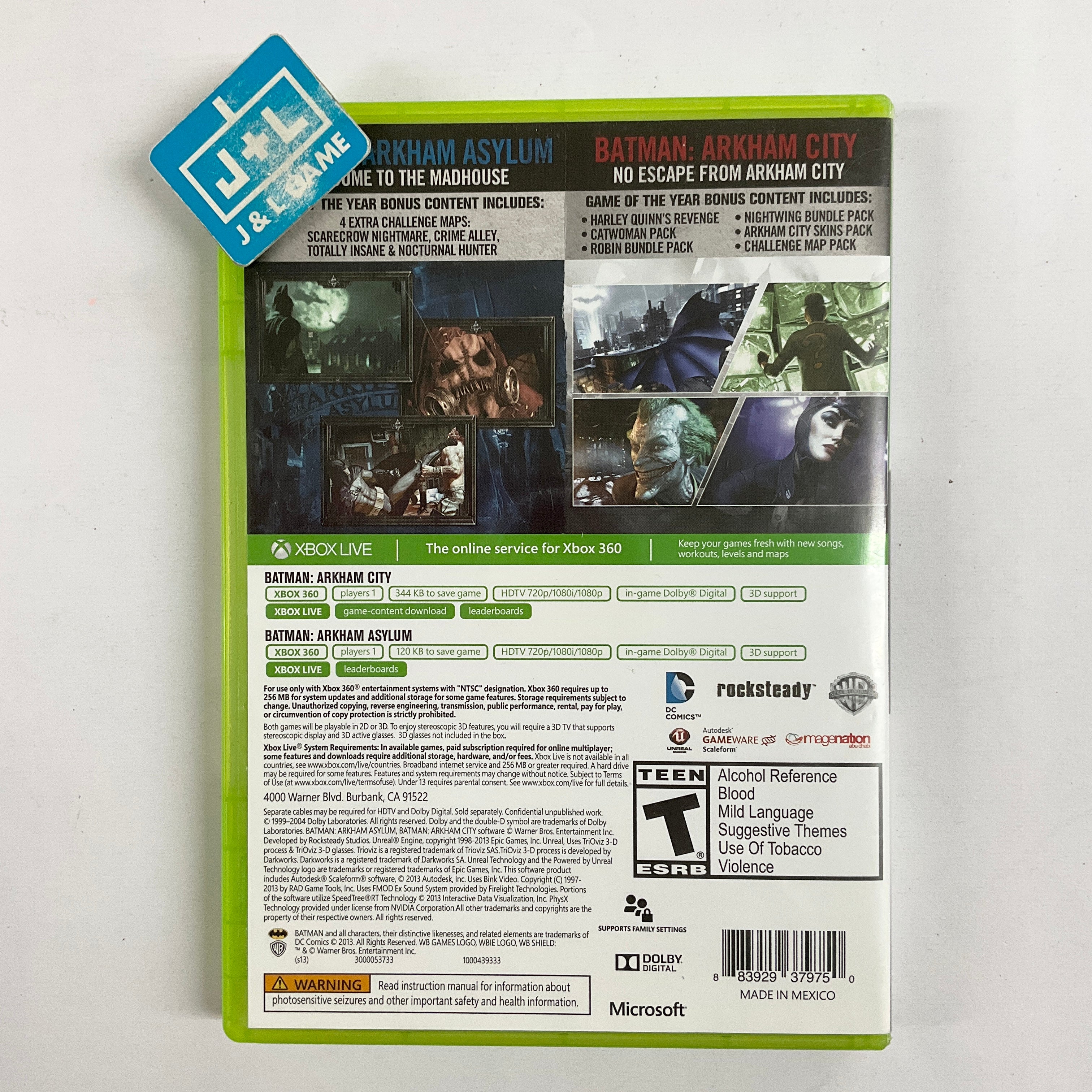 Batman: Arkham Asylum + Batman: Arkham City Dual Pack (Platinum Hits) - Xbox 360 [Pre-Owned] Video Games Warner Bros. Interactive Entertainment   