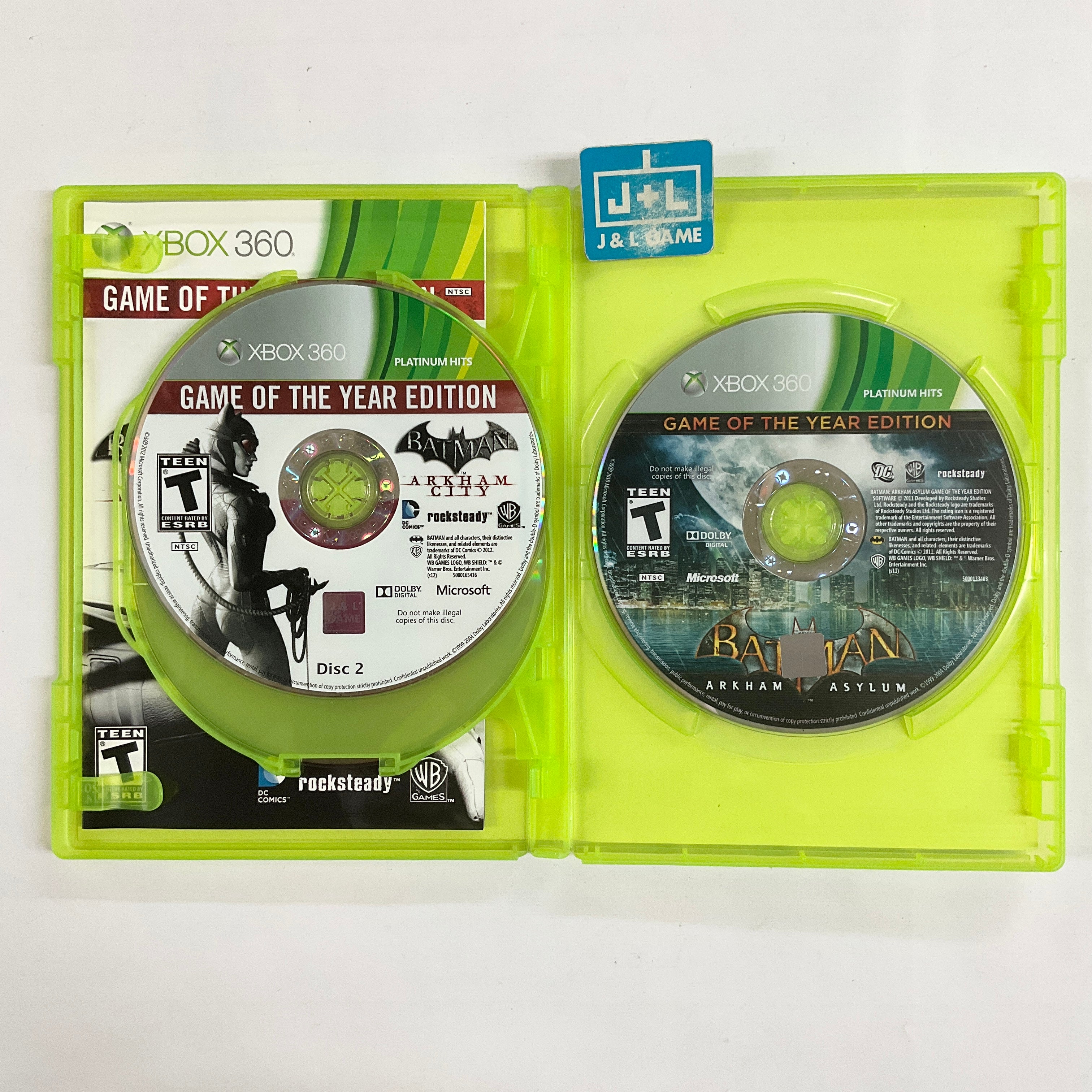Batman: Arkham Asylum + Batman: Arkham City Dual Pack (Platinum Hits) - Xbox 360 [Pre-Owned] Video Games Warner Bros. Interactive Entertainment   