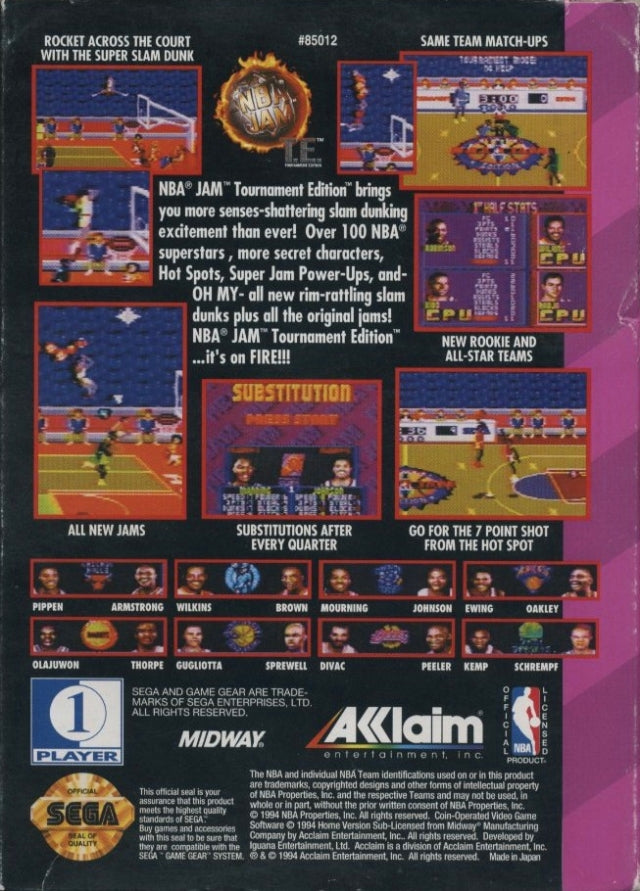 NBA Jam Tournament Edition - SEGA GameGear [Pre-Owned] Video Games Acclaim   