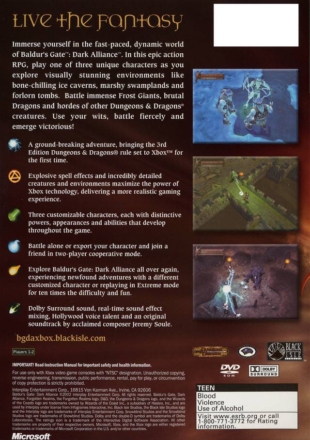 Baldur's Gate: Dark Alliance (Platinum Hits) - Xbox [Pre-Owned] Video Games Interplay   