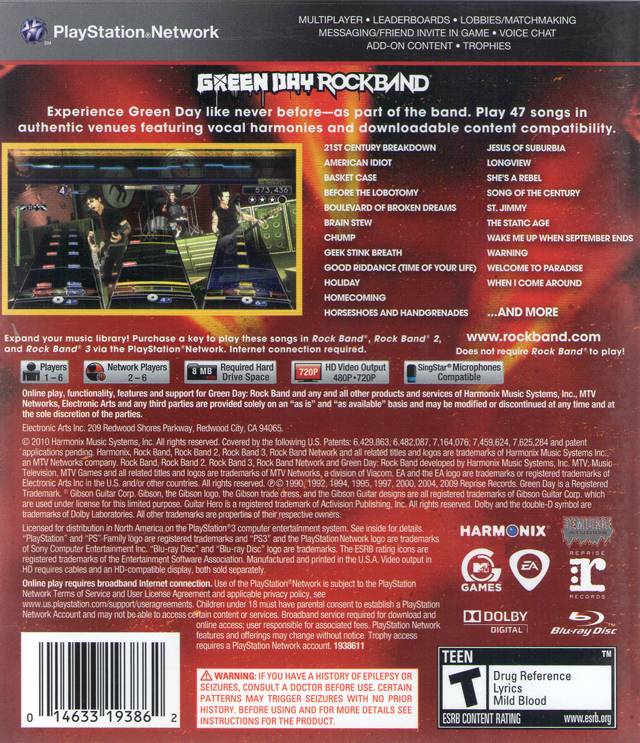 Rock Band: Green Day- (PS3) PlayStation 3 [Pre-Owned] Video Games MTV Games   