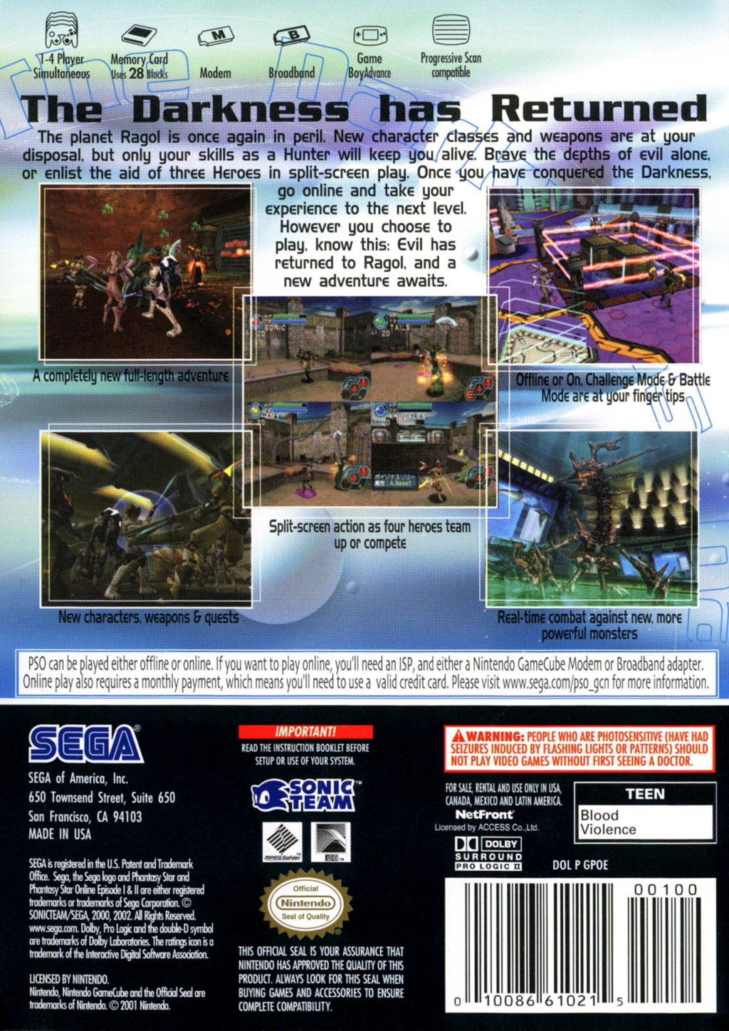 Phantasy Star Online Episode I & II - (GC) GameCube [Pre-Owned] Video Games SEGA   