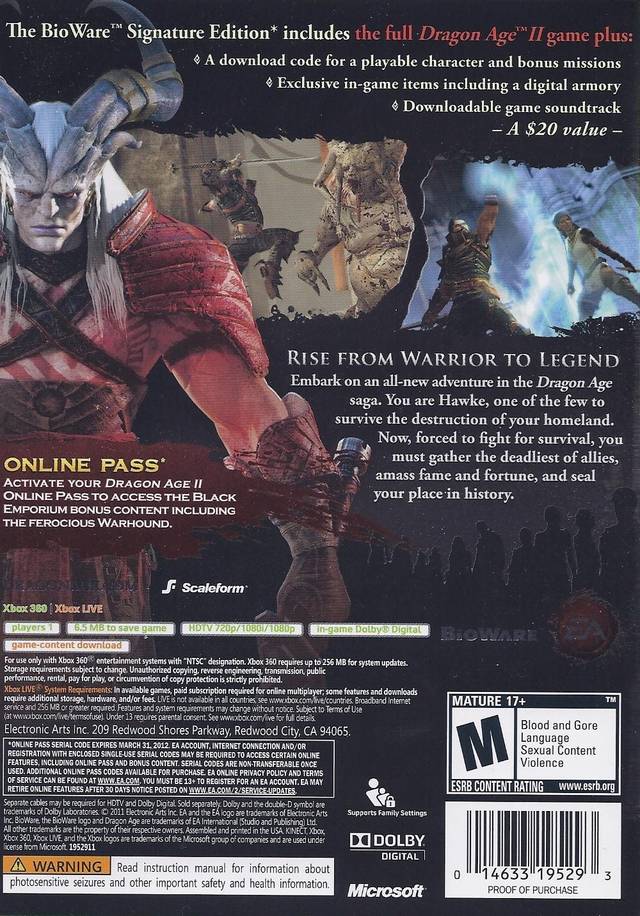 Dragon Age II (Bioware Signature Edition) - Xbox 360 [Pre-Owned] Video Games Electronic Arts   