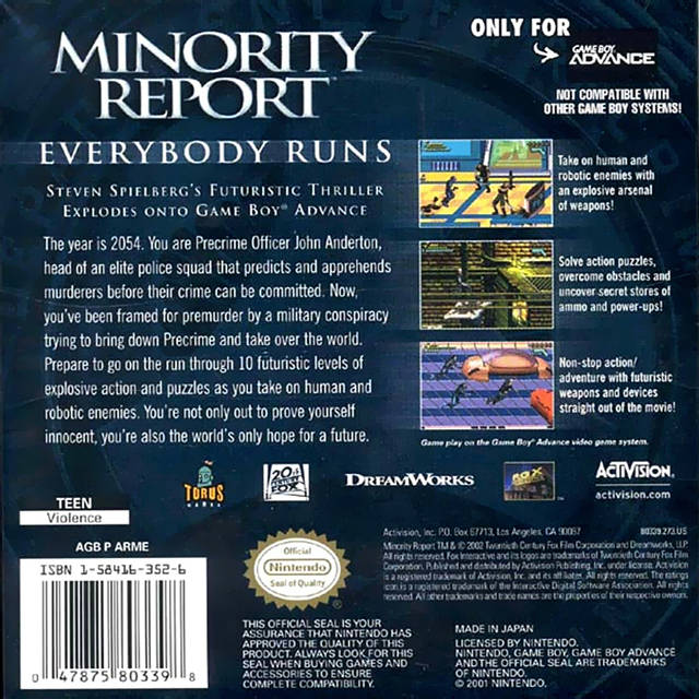 Minority Report: Everybody Runs - (GBA) Game Boy Advance Video Games Activision   
