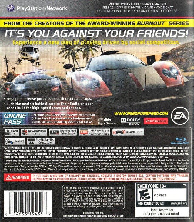 Need for Speed: Hot Pursuit - (PS3) PlayStation 3 [Pre-Owned] Video Games Electronic Arts   