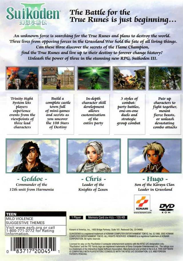 Suikoden III - (PS2) PlayStation 2 Video Games Konami   