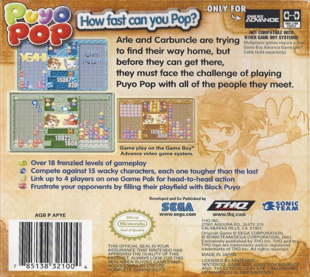 Puyo Pop - (GBA) Game Boy Advance [Pre-Owned] Video Games THQ   