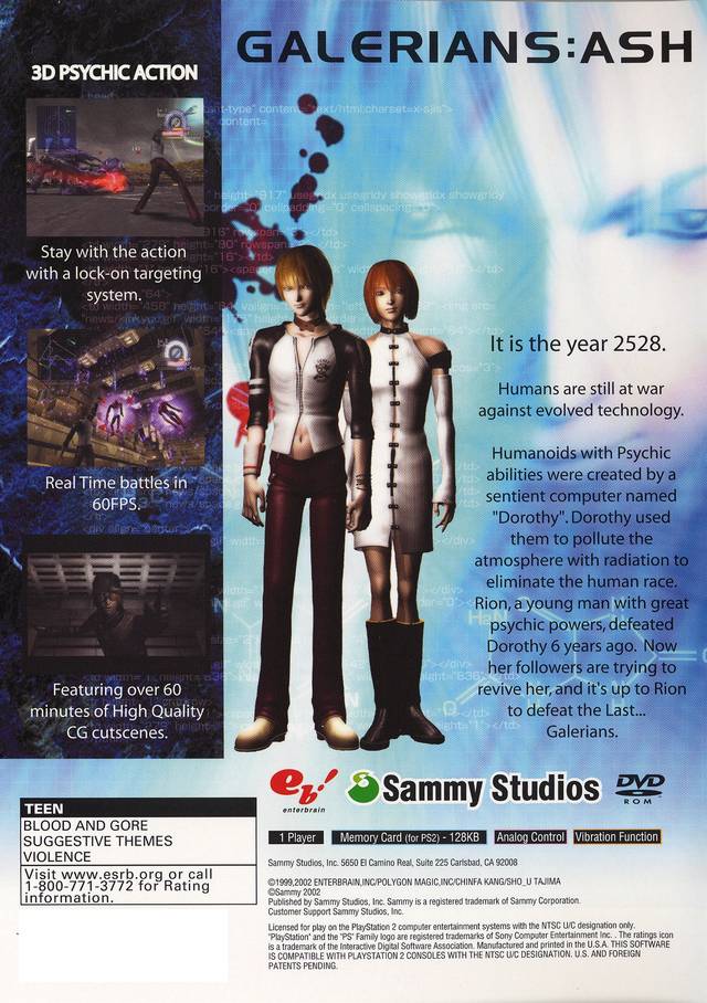 Galerians: Ash - PlayStation 2 Video Games Sammy Studios   