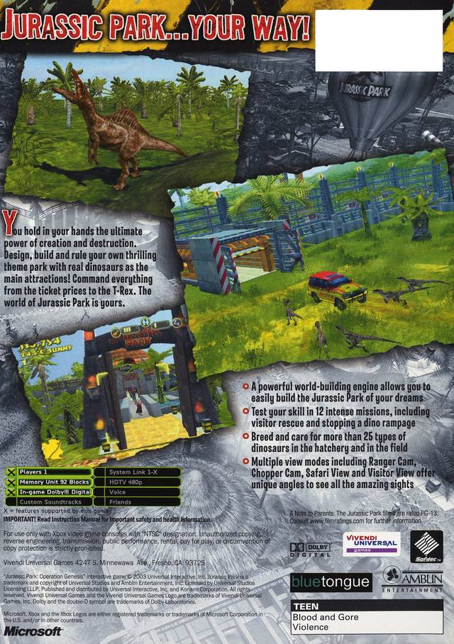 Jurassic Park: Operation Genesis - Xbox Video Games Universal Interactive   