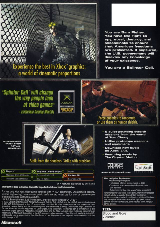 Tom Clancy's Splinter Cell: Stealth Action Redefined - (XB) Xbox [Pre-Owned] Video Games Ubisoft   