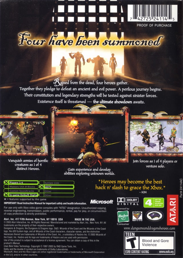 Dungeons & Dragons Heroes - (XB) Xbox [Pre-Owned] Video Games Atari SA   