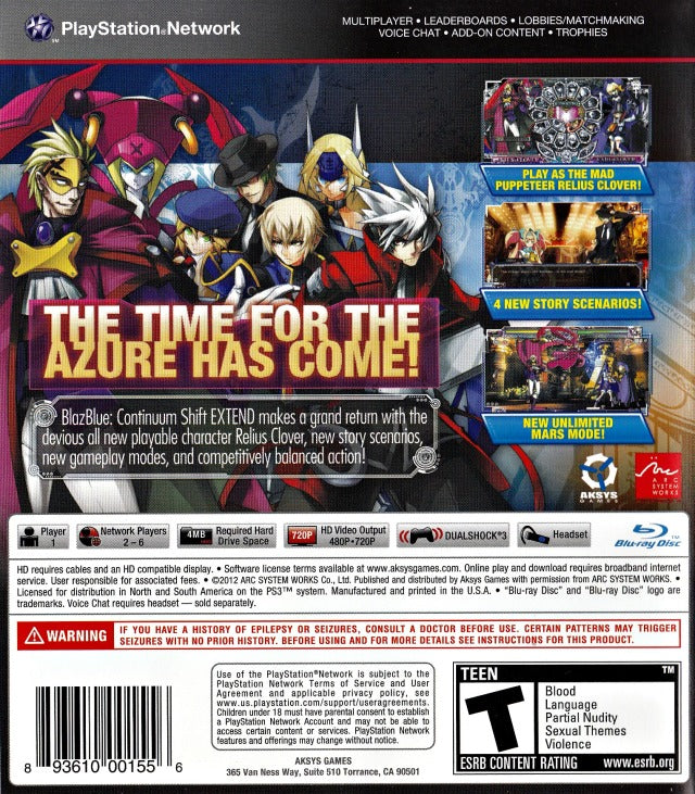 BlazBlue: Continuum Shift Extend - (PS3) PlayStation 3 Video Games Aksys Games   