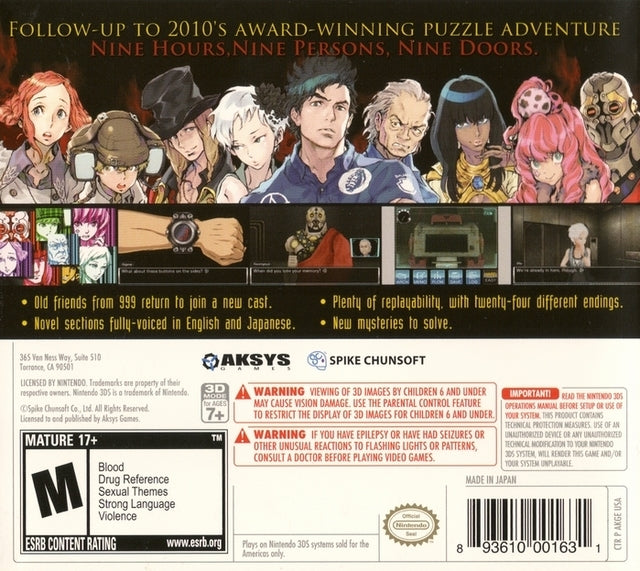 Zero Escape: Virtue's Last Reward - Nintendo 3DS [Pre-Owned] Video Games Aksys Games   