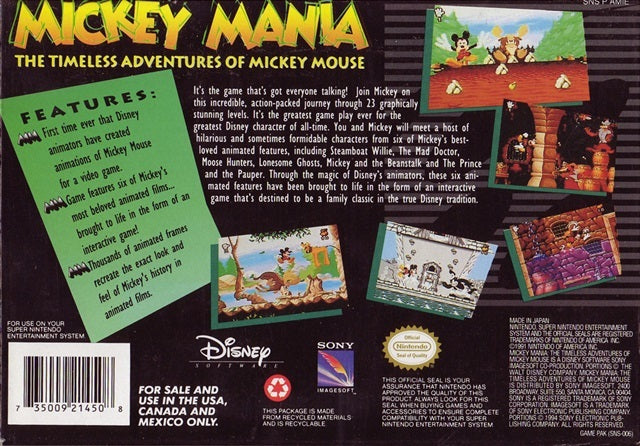 Mickey Mania: The Timeless Adventures of Mickey Mouse - (SNES) Super Nintendo [Pre-Owned] Video Games Sony Imagesoft   