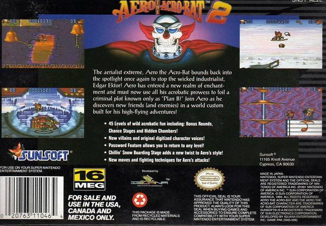 Aero the Acro-Bat 2 - (SNES) Super Nintendo [Pre-Owned] Video Games SunSoft   
