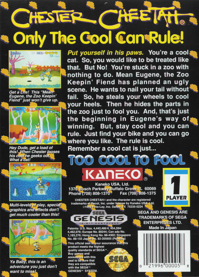 Chester Cheetah: Too Cool to Fool - (SG) SEGA Genesis [Pre-Owned] Video Games Kaneko   