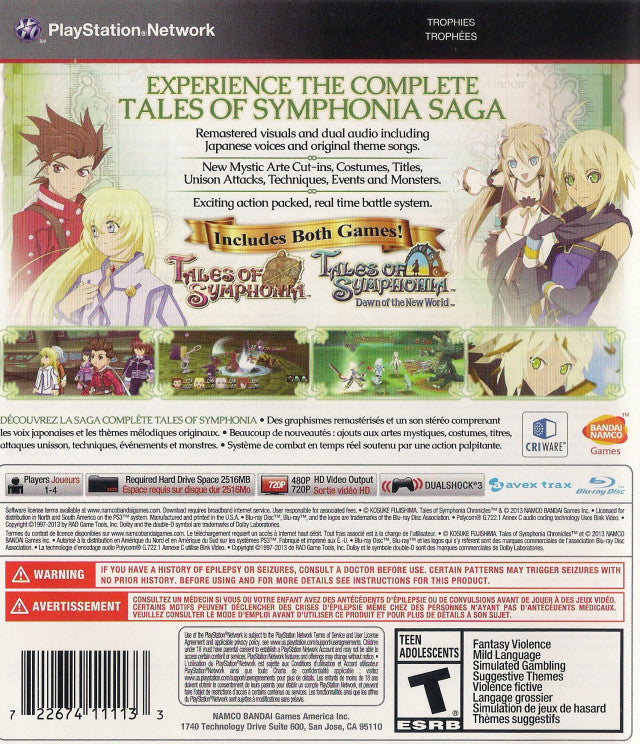 Tales of Symphonia Chronicles - (PS3) PlayStation 3 [Pre-Owned] Video Games Namco Bandai Games   