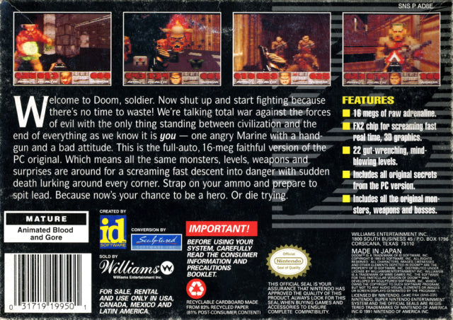 DOOM - (SNES) Super Nintendo [Pre-Owned] Video Games Imagineer   