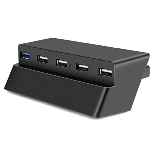 PS4 Slim USB Hub 3.0 USB Extension Adapter Splitter Charging Port (1x USB3.0 and 4X USB2.0) with LED ( Black Color) - (PS4) Playstation 4 Accessories TNP Products