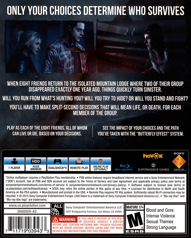 Until Dawn - (PS4) PlayStation 4 Video Games SCEA   