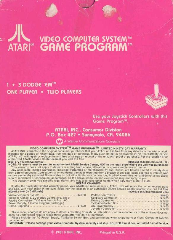 Dodge 'Em - Atari 2600 [Pre-Owned] Video Games Atari Inc.   