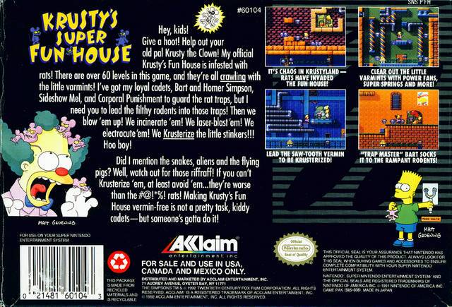 Krusty's Super Fun House - (SNES) Super Nintendo [Pre-Owned] Video Games Acclaim   
