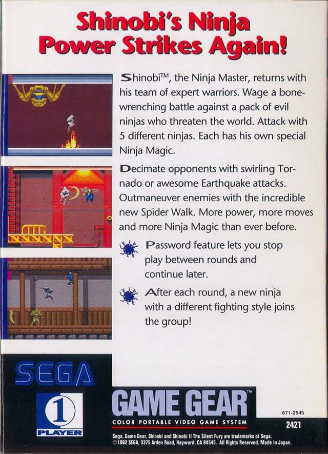 Shinobi II: The Silent Fury - SEGA GameGear [Pre-Owned] Video Games Sega   