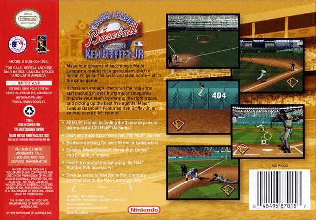 Major League Baseball Featuring Ken Griffey, Jr. - (N64) Nintendo 64 [Pre-Owned] Video Games Nintendo   